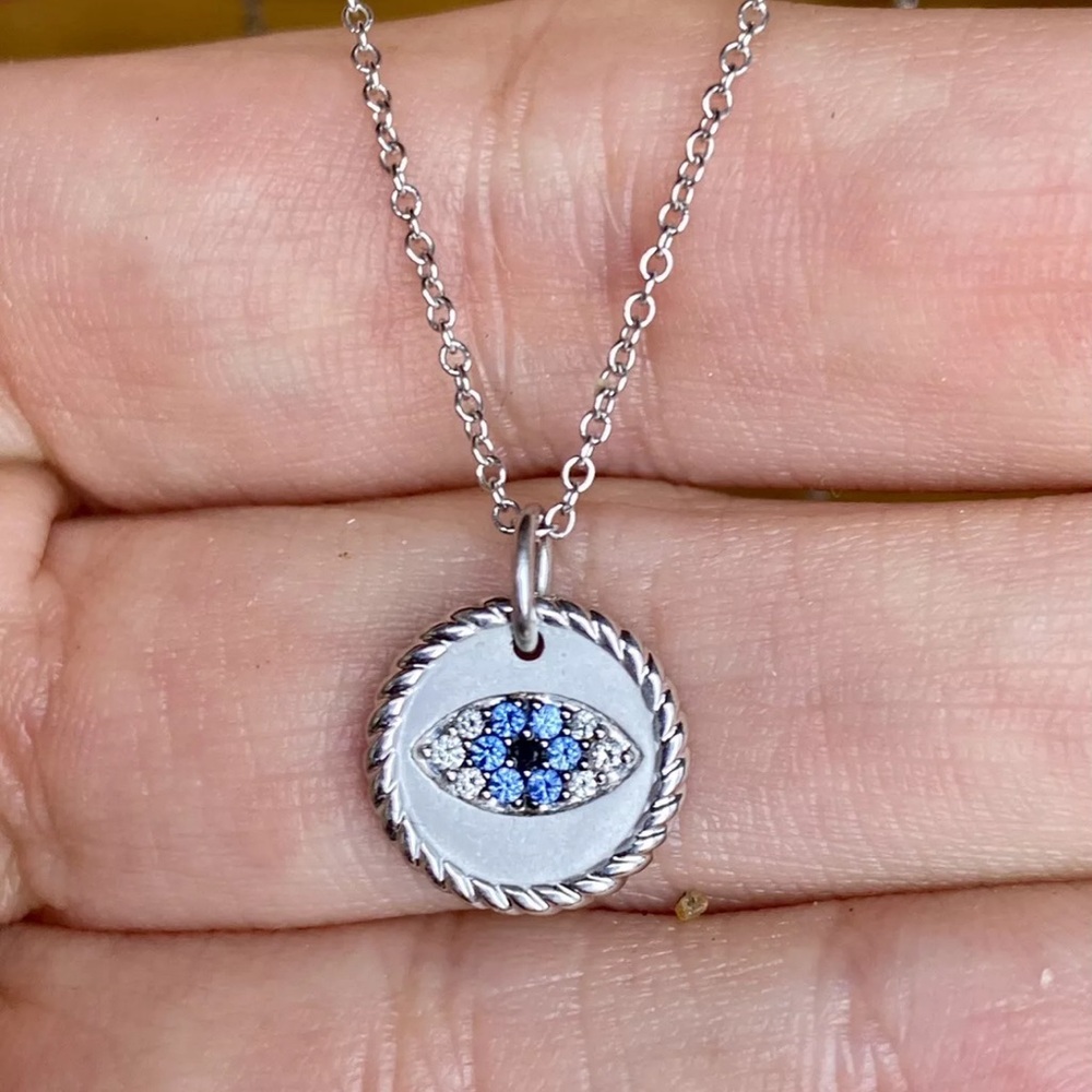 New 18” adjustable David Yurman sapphire diamond evil eye necklace.